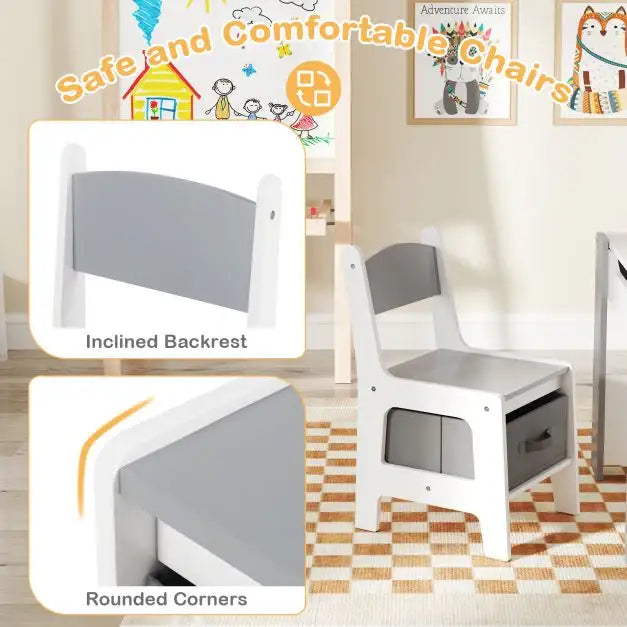 Kids 4-in-1 Activity Table and Chairs Set – White and Grey | Blackboard and Multi-Use Design COSTWAY - Little and Giant Explorers Costway