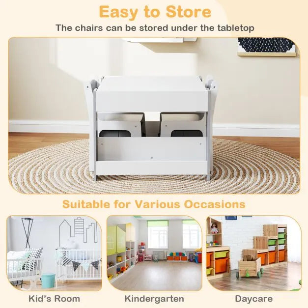 Kids 4-in-1 Activity Table and Chairs Set – White and Grey | Blackboard and Multi-Use Design COSTWAY - Little and Giant Explorers Costway