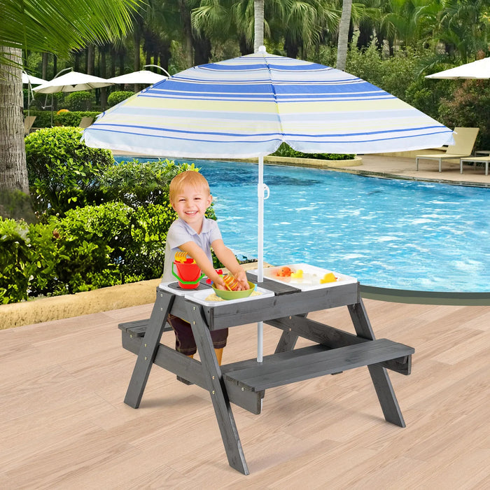 4-in-1 Sand and Water Outdoor Table with Removable Boxes and Umbrella - Little and Giant Explorers Costway