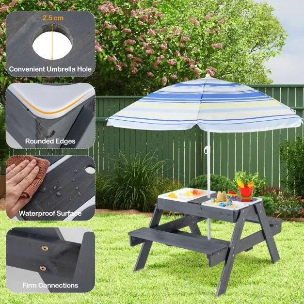 4-in-1 Sand and Water Outdoor Table with Removable Boxes and Umbrella - Little and Giant Explorers Costway