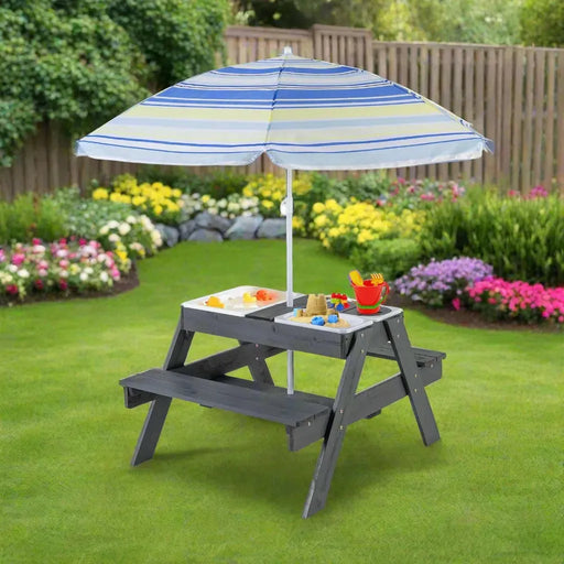 4-in-1 Sand and Water Outdoor Table with Removable Boxes and Umbrella - Little and Giant Explorers Costway