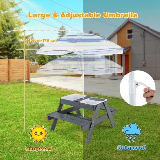 4-in-1 Sand and Water Outdoor Table with Removable Boxes and Umbrella - Little and Giant Explorers Costway