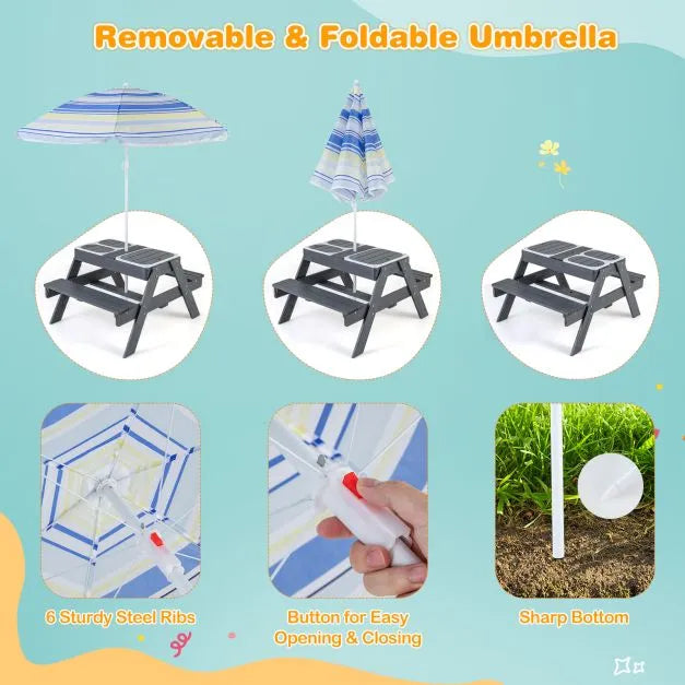 4-in-1 Sand and Water Outdoor Table with Removable Boxes and Umbrella - Little and Giant Explorers Costway