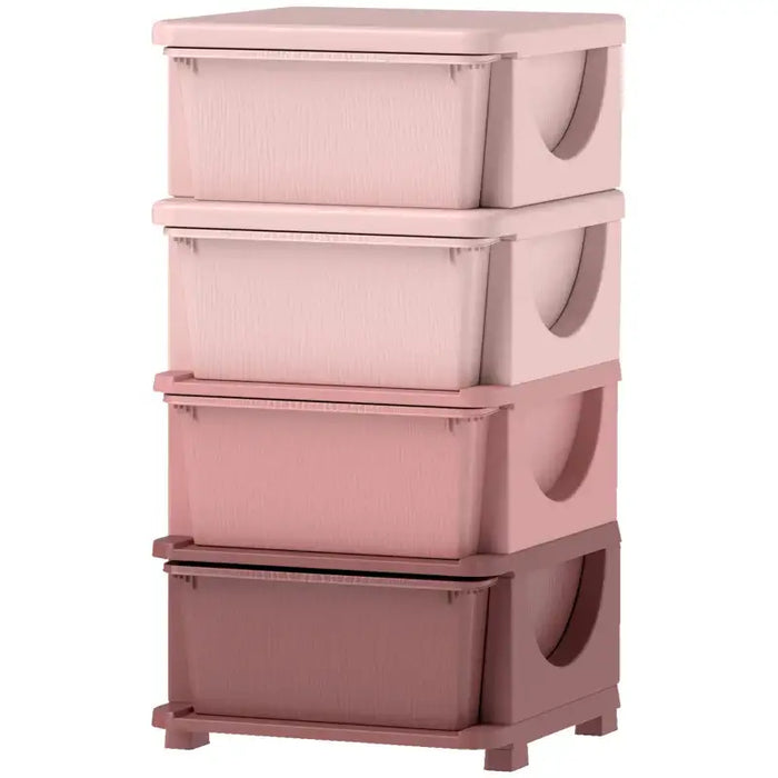 Kids 4-Tier Toy Storage Drawers – Pink | Plastic Unit - Removable Bins HOMCOM - Little and Giant Explorers HOMCOM