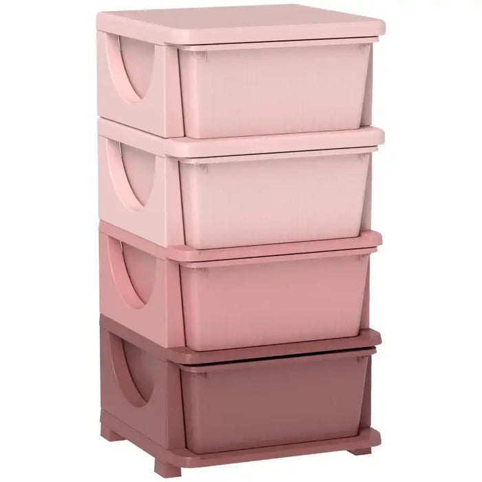 Kids 4-Tier Toy Storage Drawers – Pink | Plastic Unit - Removable Bins HOMCOM - Little and Giant Explorers HOMCOM