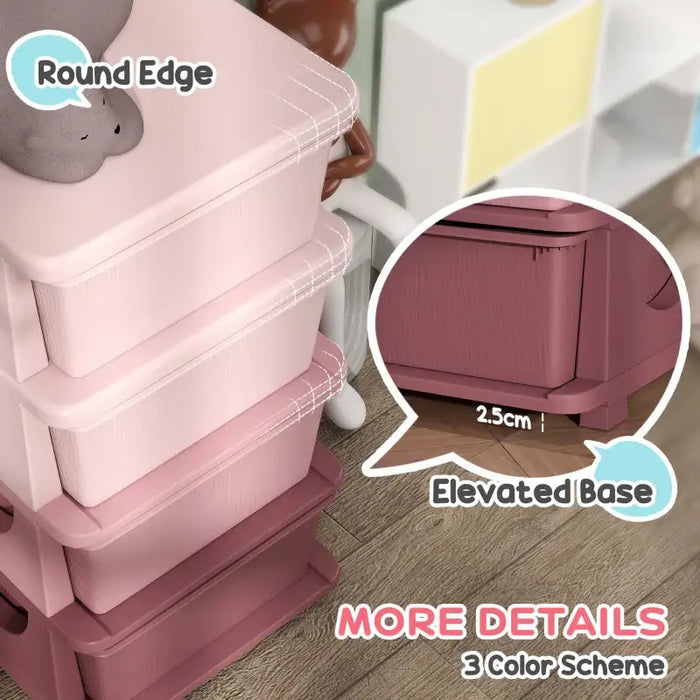 Kids 4-Tier Toy Storage Drawers – Pink | Plastic Unit - Removable Bins HOMCOM - Little and Giant Explorers HOMCOM