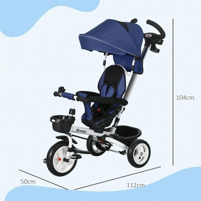 6-in-1 Baby Push Tricycle with Parent Handle in Dark Blue - Little and Giant Explorers HOMCOM