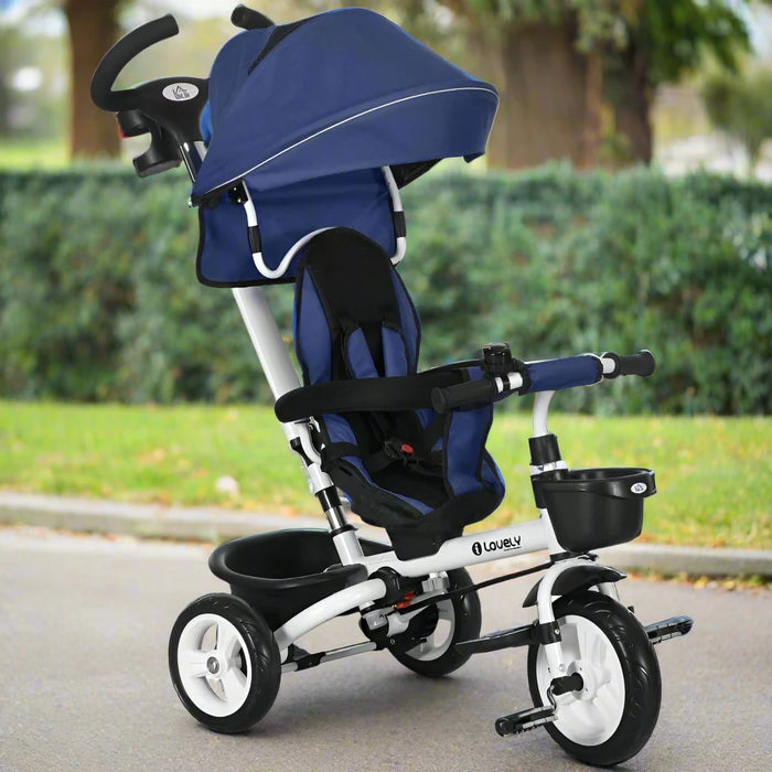 6-in-1 Baby Push Tricycle with Parent Handle in Dark Blue - Little and Giant Explorers HOMCOM