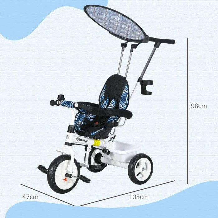 6-in-1 Tricycle with 5-Point Harness Straps and Removable Canopy in Dark Blue - Little and Giant Explorers HOMCOM