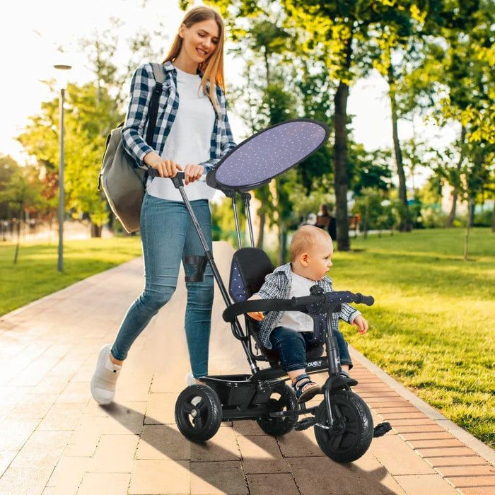 6-in-1 Tricycle with 5-Point Harness Straps and Removable Canopy in Dark Blue - Little and Giant Explorers HOMCOM