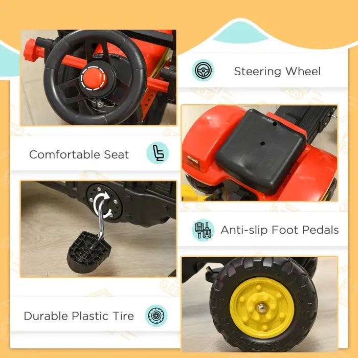 Kids 6-Wheel Pedal Ride-On Tractor with Front Bucket | Pedal Go Kart Design - Steel Frame HOMCOM - Little and Giant Explorers HOMCOM