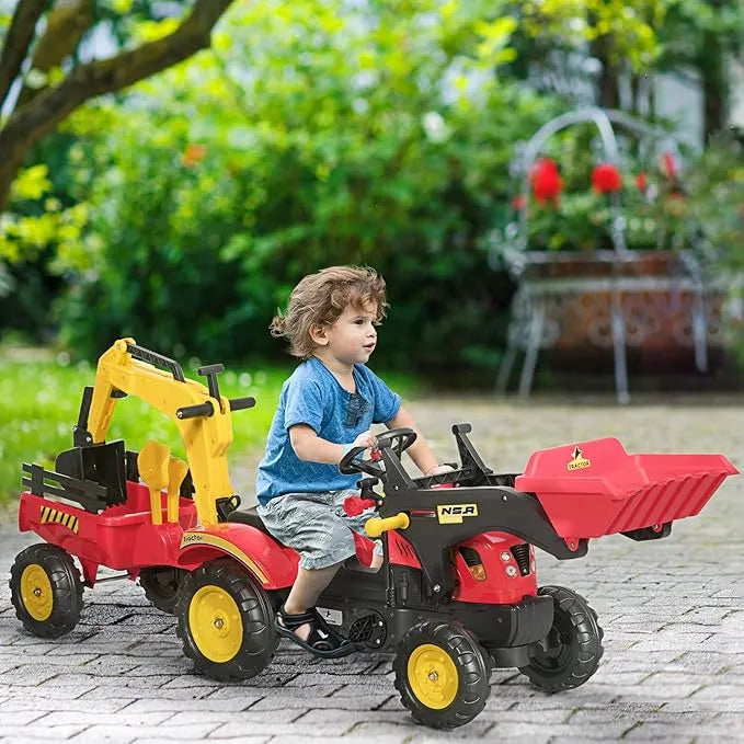 Kids 6-Wheel Pedal Ride-On Tractor with Front Bucket | Pedal Go Kart Design - Steel Frame HOMCOM - Little and Giant Explorers HOMCOM