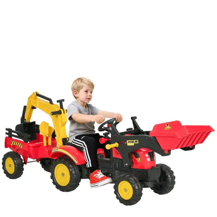 Kids 6-Wheel Pedal Ride-On Tractor with Front Bucket | Pedal Go Kart Design - Steel Frame HOMCOM - Little and Giant Explorers HOMCOM