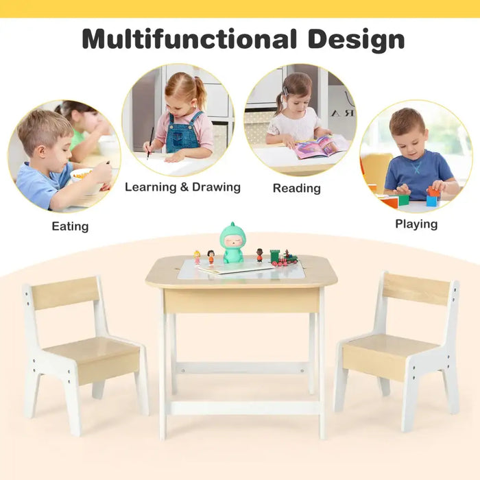 Kids Activity Table and Chair Set – Natural | Double-Sided Desktop with Hidden Storage COSTWAY - Little and Giant Explorers Costway