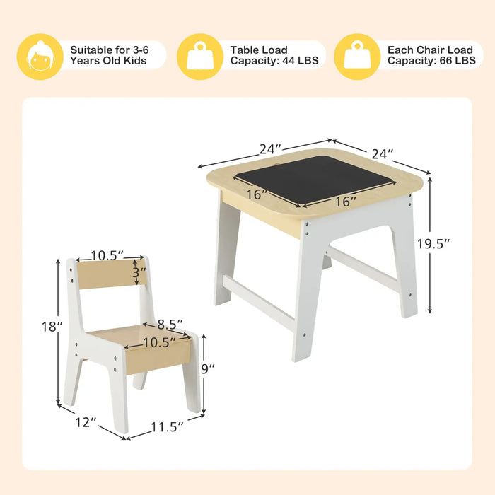 Kids Activity Table and Chair Set – Natural | Double-Sided Desktop with Hidden Storage COSTWAY - Little and Giant Explorers Costway