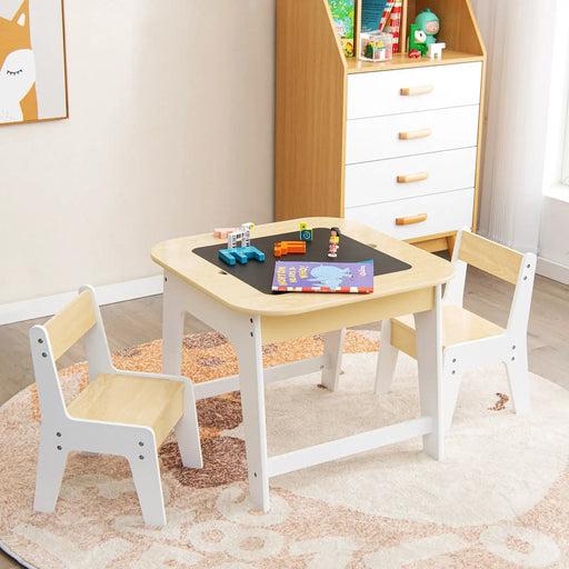 Kids Activity Table and Chair Set – Natural | Double-Sided Desktop with Hidden Storage COSTWAY - Little and Giant Explorers Costway