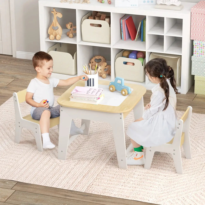Kids Activity Table and Chair Set – Natural | Double-Sided Desktop with Hidden Storage COSTWAY - Little and Giant Explorers Costway