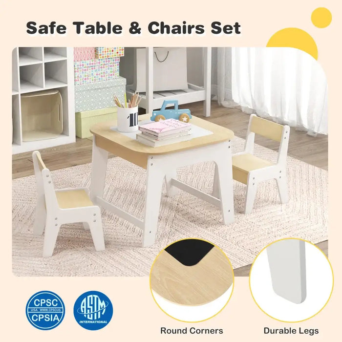 Kids Activity Table and Chair Set – Natural | Double-Sided Desktop with Hidden Storage COSTWAY - Little and Giant Explorers Costway