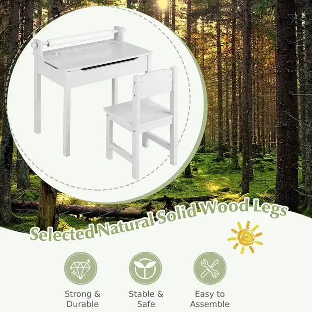 Kids Activity Table Chair Set | Paper Roll Holder with Pen Slot - Little and Giant Explorers Costway