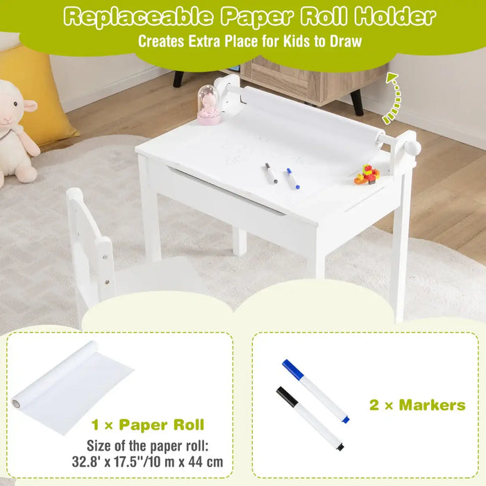 Kids Activity Table Chair Set | Paper Roll Holder with Pen Slot - Little and Giant Explorers Costway