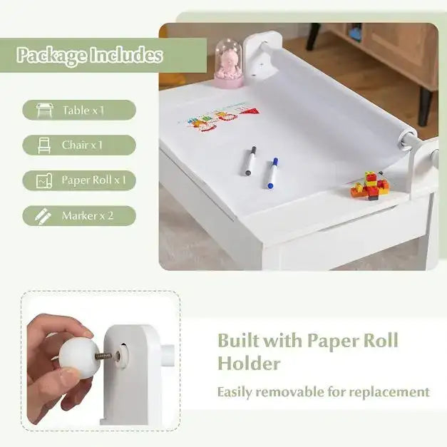 Kids Activity Table Chair Set | Paper Roll Holder with Pen Slot - Little and Giant Explorers Costway