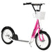 Kids Adjustable Scooter with Inflatable Wheels, Brake, Basket, Cupholder and Mudguard in Pink - Little and Giant Explorers HOMCOM