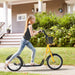 Kids Adjustable Scooter with Inflatable Wheels, Brake, Basket, Cupholder and Mudguard in Yellow - Little and Giant Explorers HOMCOM