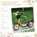 Kids Adjustable Scooter with Inflatable Wheels, Brake, Basket, Cupholder and Mudguard in Yellow - Little and Giant Explorers HOMCOM