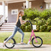 Kids Adjustable Scooter with Inflatable Wheels, Brake, Basket, Cupholder and Mudguard in Pink - Little and Giant Explorers HOMCOM