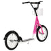 Kids Adjustable Scooter with Inflatable Wheels, Brake, Basket, Cupholder and Mudguard in Pink - Little and Giant Explorers HOMCOM