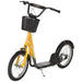 Kids Adjustable Scooter with Inflatable Wheels, Brake, Basket, Cupholder and Mudguard in Yellow - Little and Giant Explorers HOMCOM