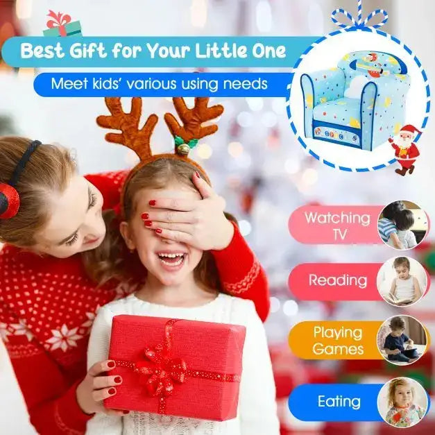 Kids Armchair - Blue and Dark Blue | Velvet Upholstered Chair - Solid Wood Frame COSTWAY - Little and Giant Explorers Costway