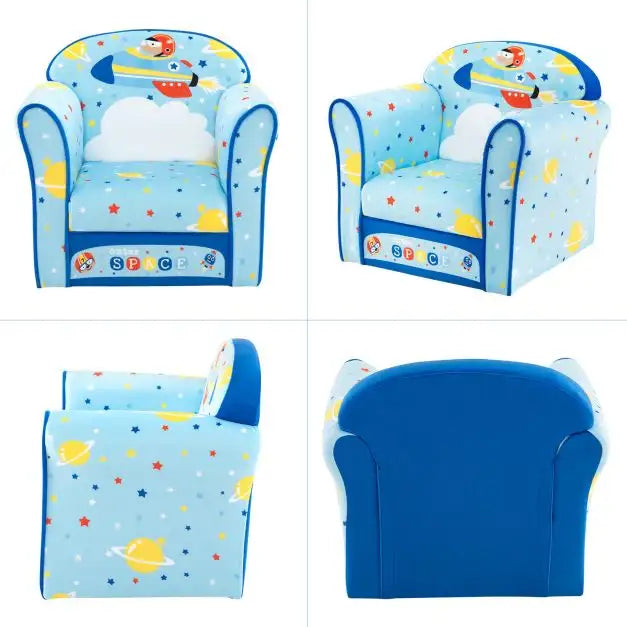 Kids Armchair - Blue and Dark Blue | Velvet Upholstered Chair - Solid Wood Frame COSTWAY - Little and Giant Explorers Costway