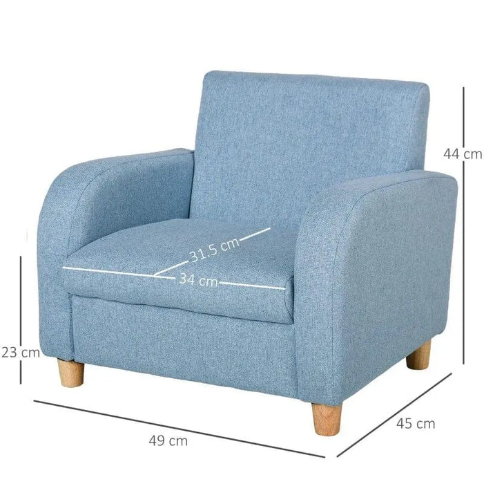 Kids Armchair Blue | Linen Upholstery with Solid Wood Frame - Little and Giant Explorers HOMCOM