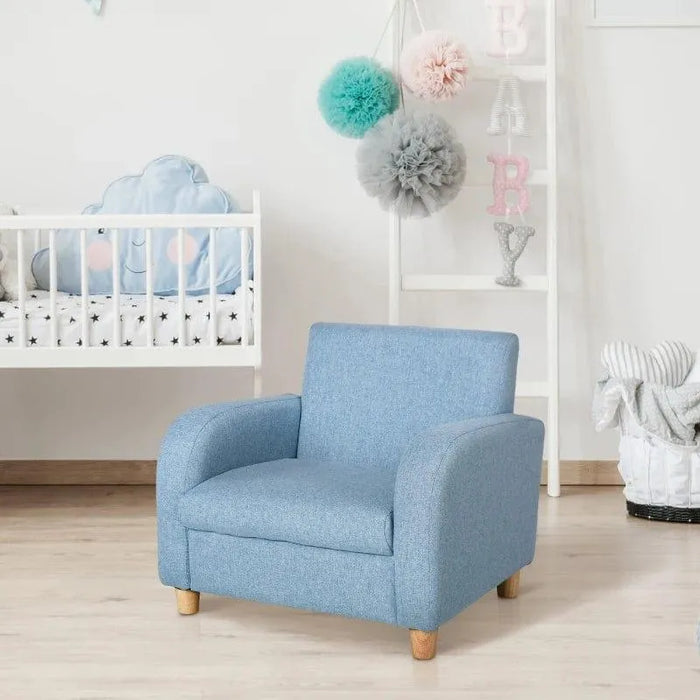 Kids Armchair Blue | Linen Upholstery with Solid Wood Frame - Little and Giant Explorers HOMCOM