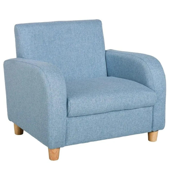 Kids Armchair Blue | Linen Upholstery with Solid Wood Frame - Little and Giant Explorers HOMCOM