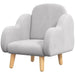 Kids armchair in grey Dutch velvet with cloud design and natural wood legs