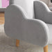 Grey Dutch velvet kids armchair with natural wood legs in cloud design on a rug