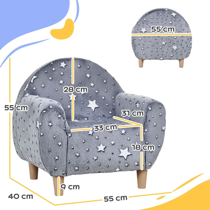 Kids Armchair Grey | Glow-in-the-Dark Star Pattern - Little and Giant Explorers AIYAPLAY
