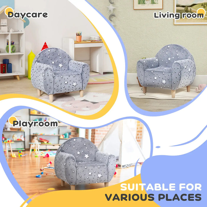 Kids Armchair Grey | Glow-in-the-Dark Star Pattern - Little and Giant Explorers AIYAPLAY