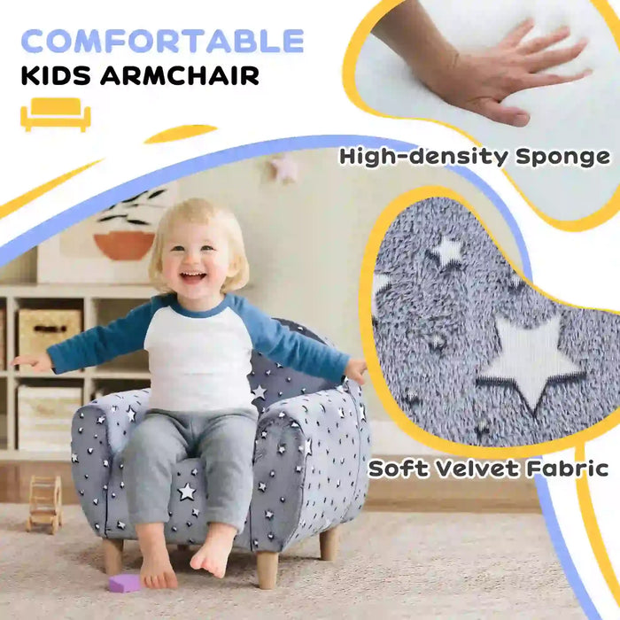 Kids Armchair Grey | Glow-in-the-Dark Star Pattern - Little and Giant Explorers AIYAPLAY