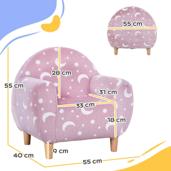 Kids Armchair Pink | Glow-in-Dark Star Pattern with Dense Foam - Little and Giant Explorers AIYAPLAY
