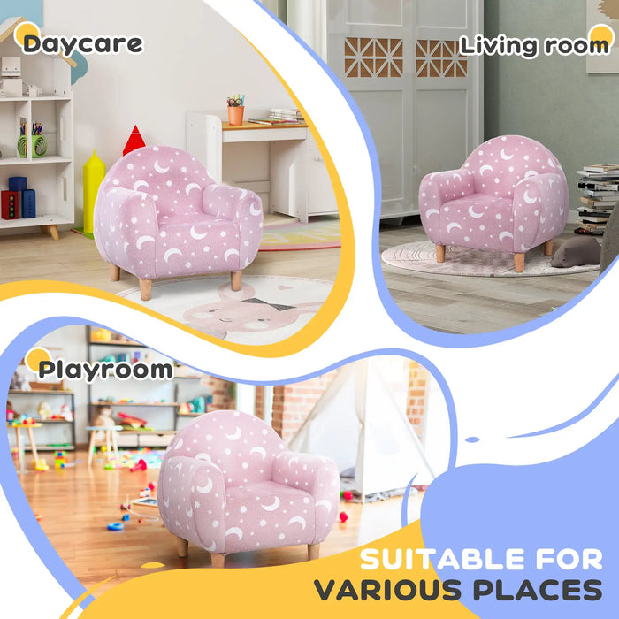 Kids Armchair Pink | Glow-in-Dark Star Pattern with Dense Foam - Little and Giant Explorers AIYAPLAY