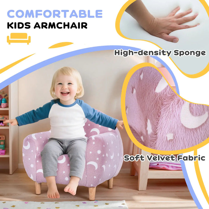 Kids Armchair Pink | Glow-in-Dark Star Pattern with Dense Foam - Little and Giant Explorers AIYAPLAY