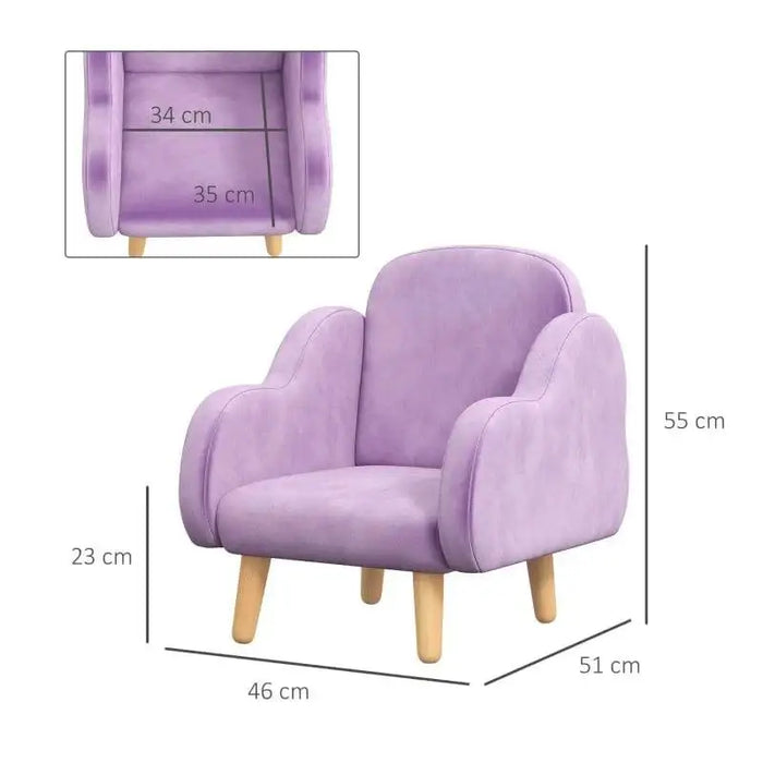 Kids Armchair Purple | Cloud Design with Dutch Velvet - Little and Giant Explorers ZONEKIZ