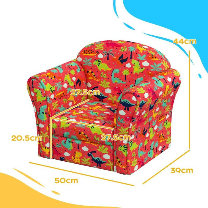 Kids Armchair with Dinosaur Print in Red - Little and Giant Explorers AIYAPLAY