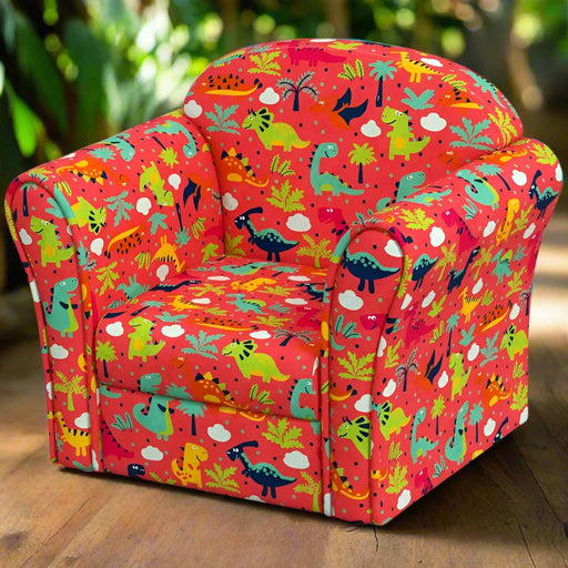 Kids Armchair with Dinosaur Print in Red - Little and Giant Explorers AIYAPLAY