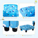 Blue kids armchair and ottoman with cloud pattern, sturdy legs, padded backrest, safety armrest