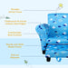 Blue kids armchair with cloud print, pull-out ottoman, sturdy wood frame, child-proof design