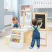 Kids Art Easel Table and Bench Set with Bookshelf in White - Little and Giant Explorers Costway